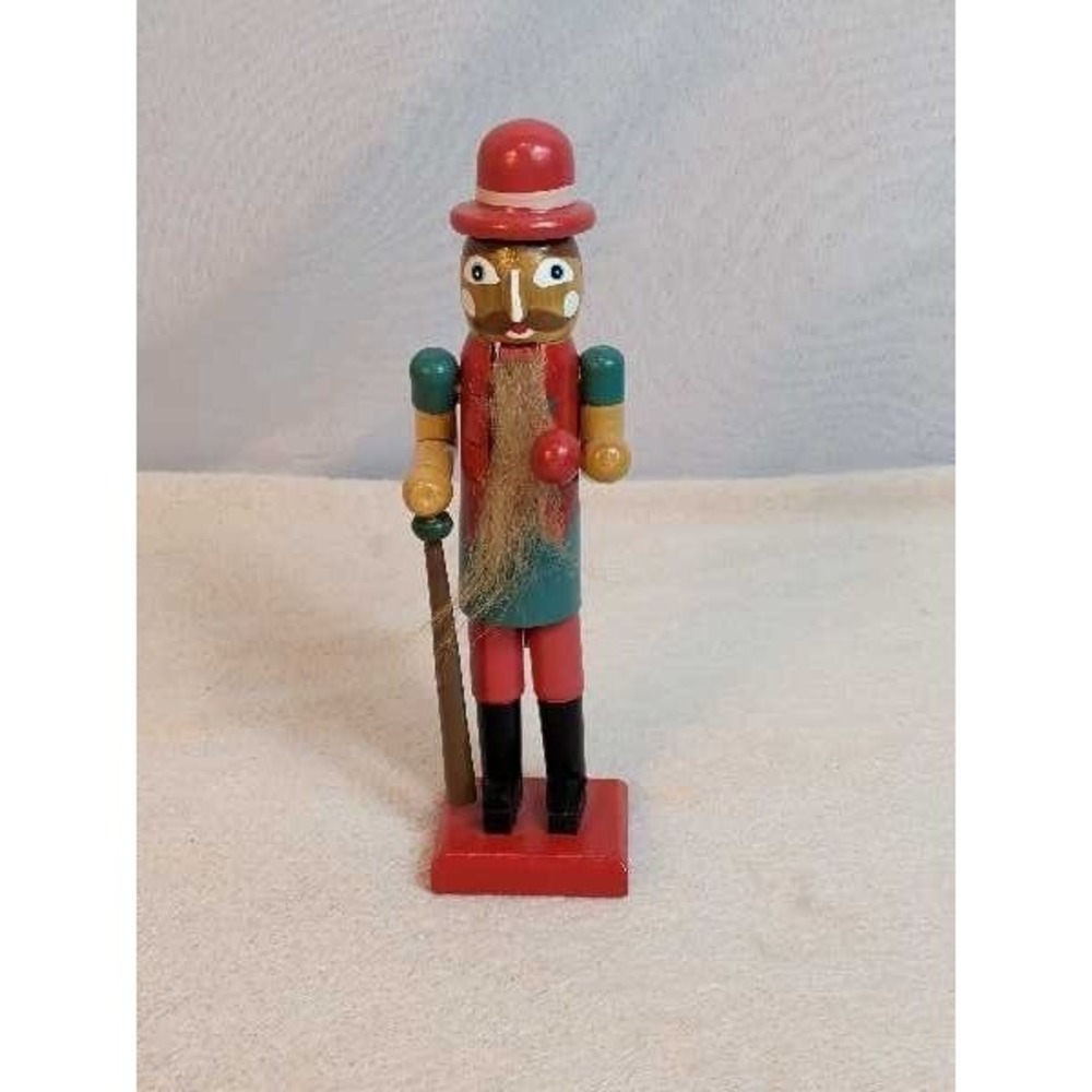 Vintage Wooden Nutcracker Soldier Red Hat Folk Art Christmas Decor Figurine